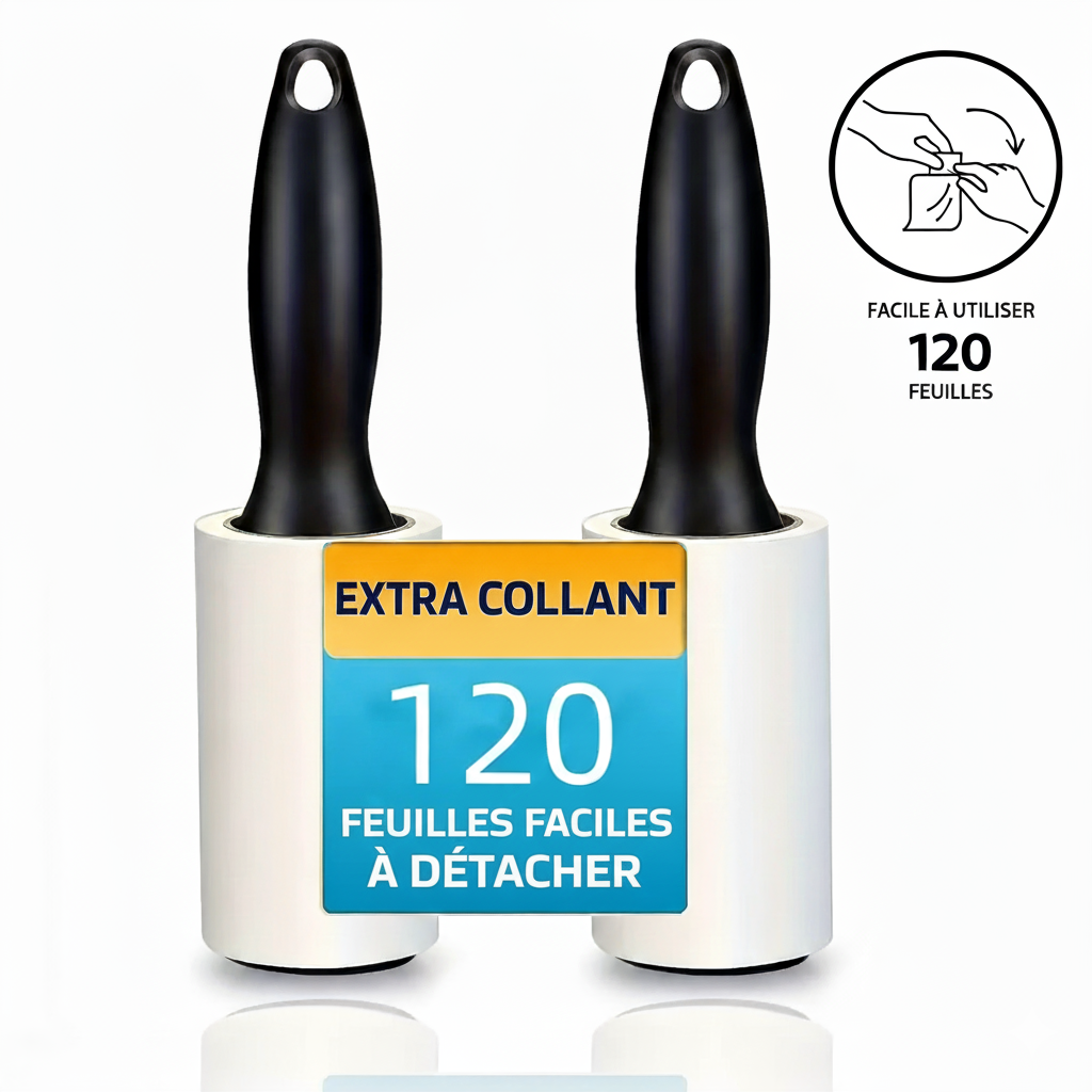 Rouleau anti-poils puissant pour chien et chat, idéal pour nettoyer les meubles, vêtements et tissus.