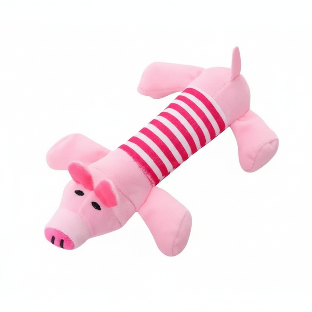 Jouet couineur pour chien en forme de cochon rayé rose, peluche à mâcher pour petits et moyens chiens.