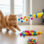 Lanceur de jouets en peluche interactif pour chats et chiens avec balles douces 3,05 cm, sans pile, stimule mentalement et favorise le jeu intérieur