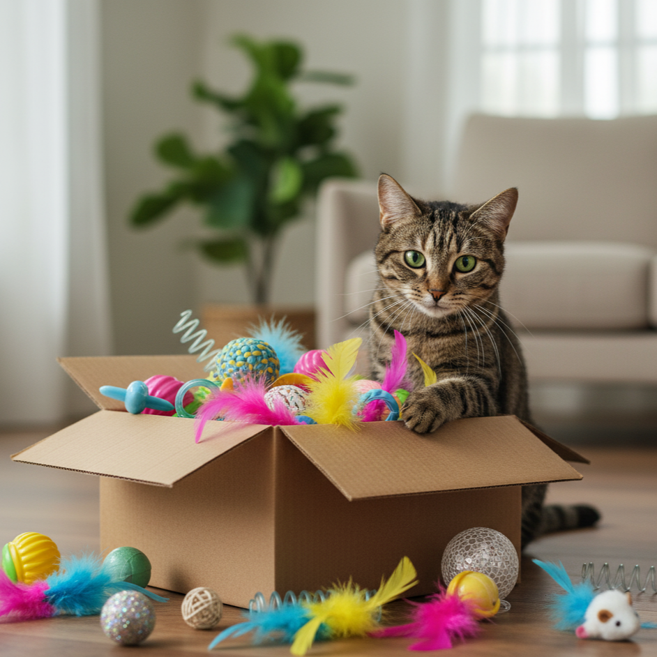 Lot de jouets pour chats en plastique assortis, couleurs et styles variés, stimule le jeu quotidien et l’instinct de chasse