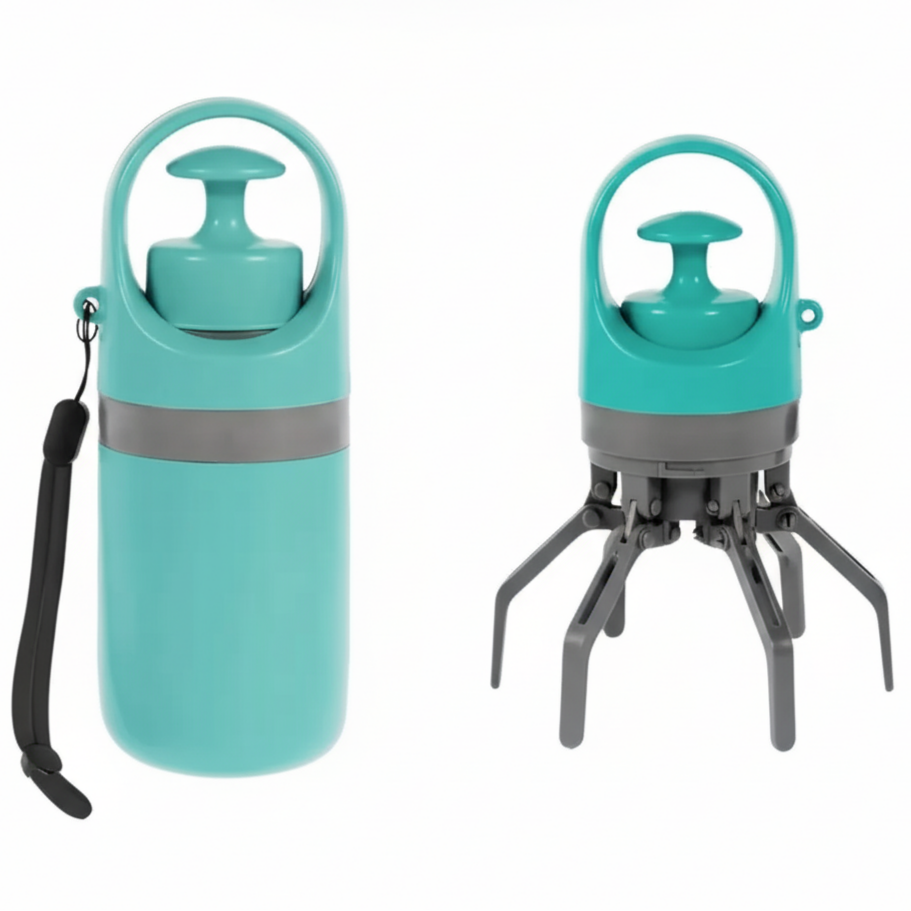 Ramasse-crottes portable pour chien avec distributeur de sacs intégré, design en griffe en plastique durable, sacs anti-fuites inclus pour promenade.